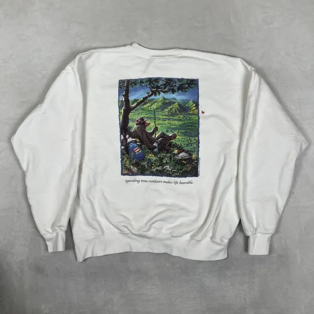 Vintage Jim Morris Share The Earth Sweatshirt Mens Large White Bear 1993 Hiking
